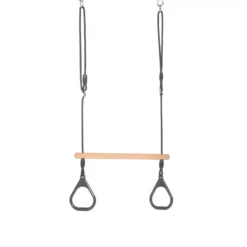 Houten Ringtrapeze Met Kunststof Ringen Antraciet (black-rope) Gevlochten Touw