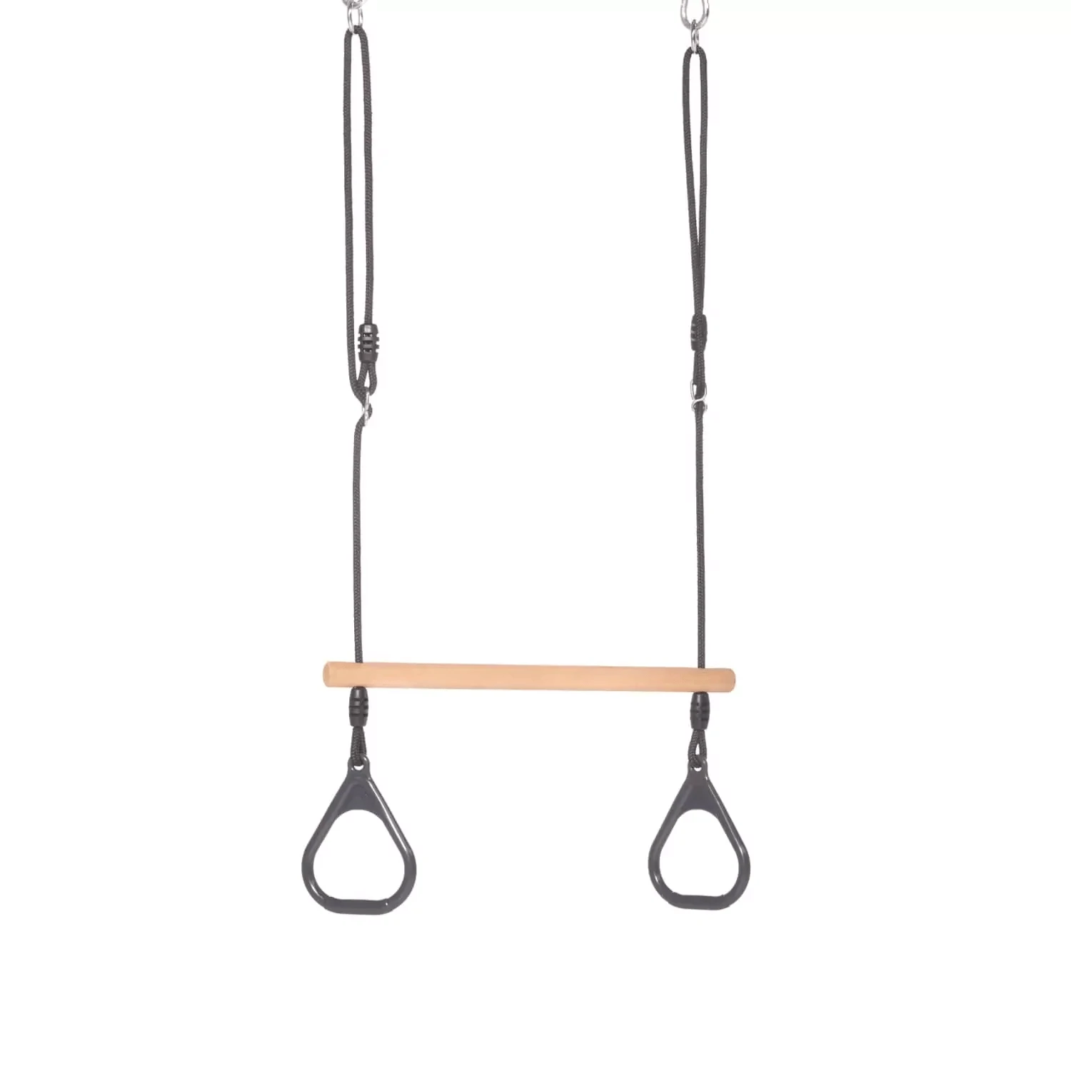Houten Ringtrapeze Met Kunststof Ringen Antraciet (black-rope) Gevlochten Touw 3 Houten Ringtrapeze Met Kunststof Ringen Antraciet (black-rope) Gevlochten Touw