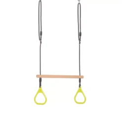 Houten Ringtrapeze Met Kunststof Ringen Limoengroen (black-rope) Gevlochten Touw