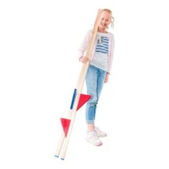 Stelten Houten Rood/Blauw -Bekende Speelgoed Winkel Stelten hout blank met gekleude voetsteunen