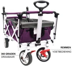 Active Outdoor Bolderkar Paars Met Zonnedak En Extra Bagagetas. Showmodel -Bekende Speelgoed Winkel bolderkar active outdoor opvouwen 5 1