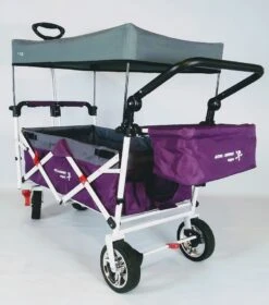 Active Outdoor Bolderkar Paars Met Zonnedak En Extra Bagagetas. Showmodel -Bekende Speelgoed Winkel bolderwagen active outdoor wagon paars duwbeugel voor