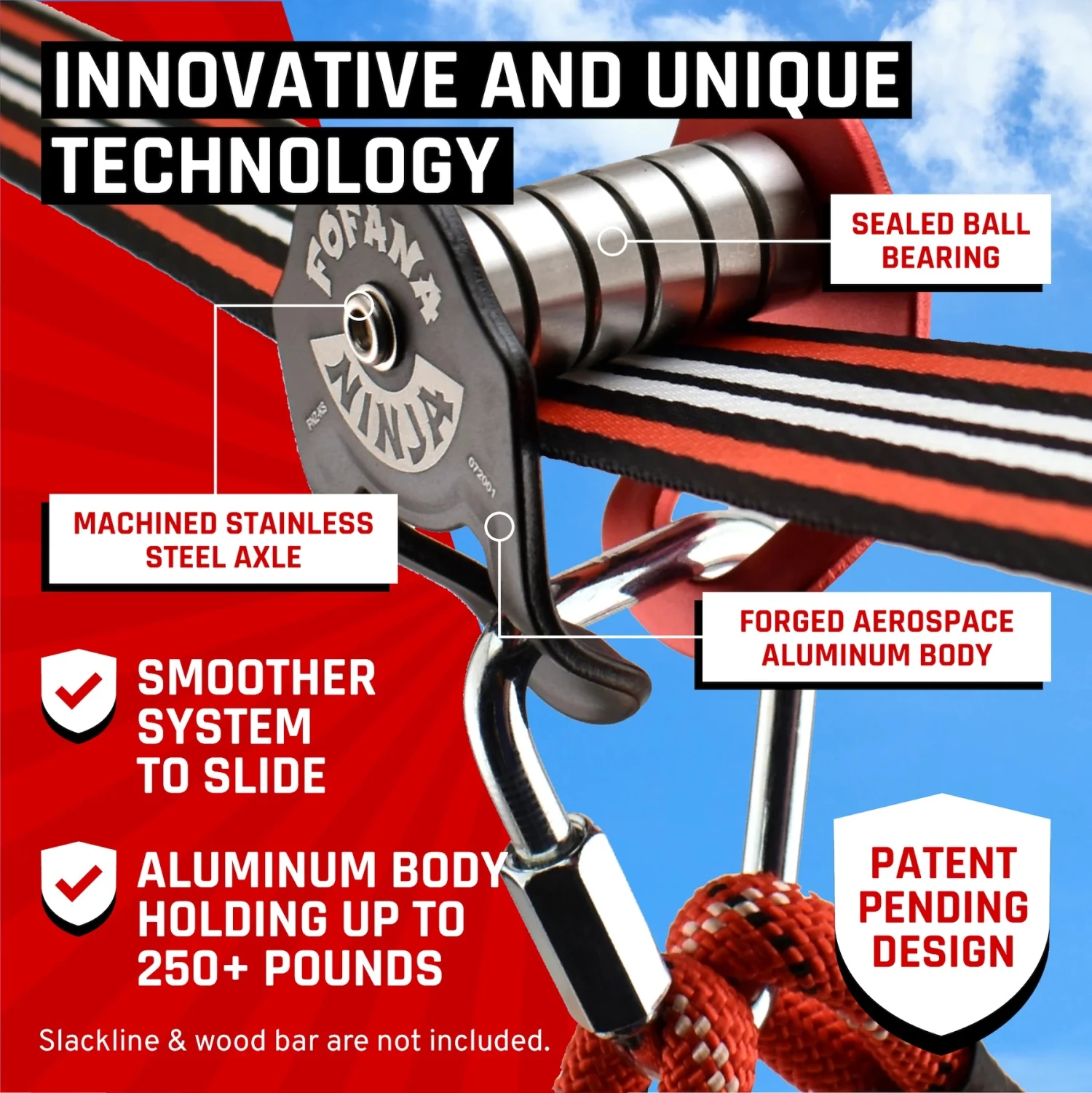 Fofana Ninja Slider Pulley-Kit Katrol Voor Kabelbaan 4 Fofana Ninja Slider Pulley-Kit Katrol Voor Kabelbaan - Afbeelding 2