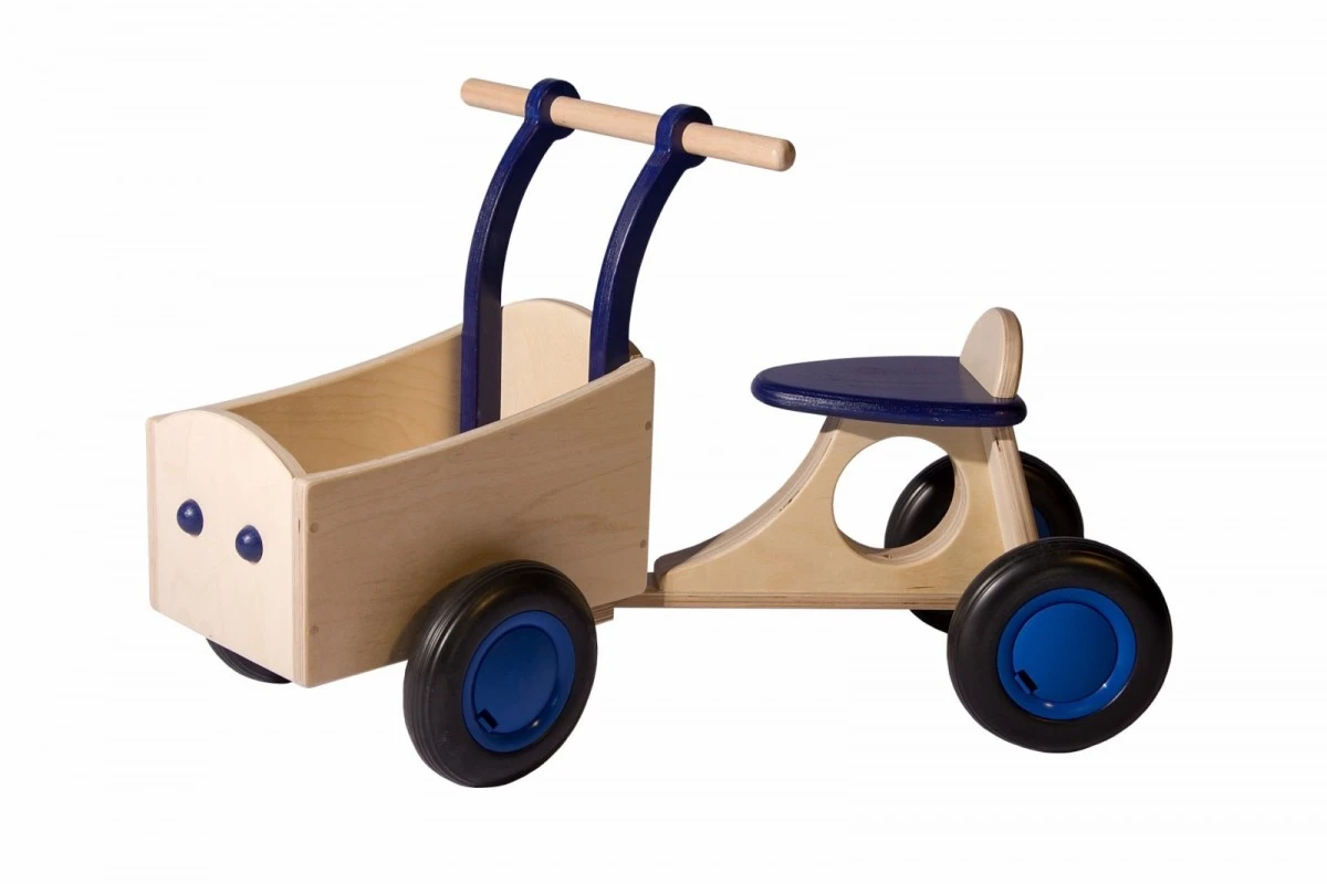 Houten Bakfiets Blauw Loopfiets VanDijkToys 4 Houten Bakfiets Blauw Loopfiets VanDijkToys - Afbeelding 2